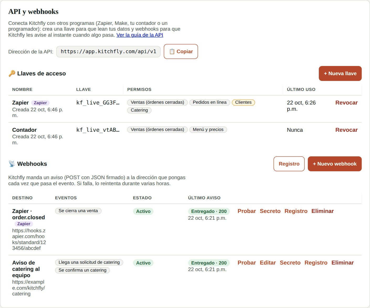 API y webhooks