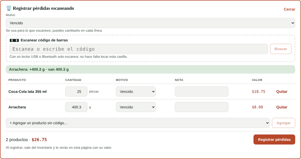 Registrar pérdidas escaneando