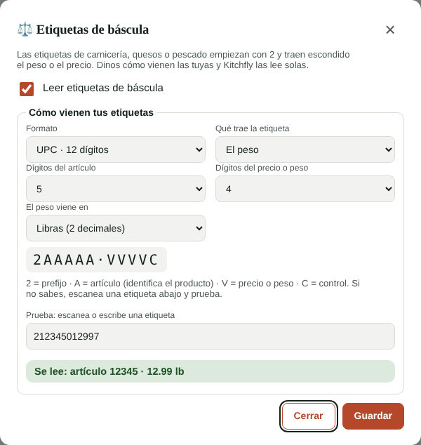 Configurar las etiquetas de báscula