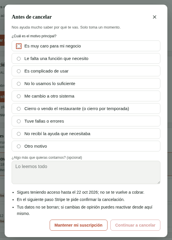 Antes de cancelar