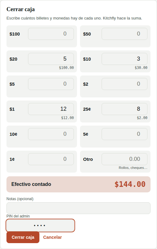 Conteo por billete y moneda
