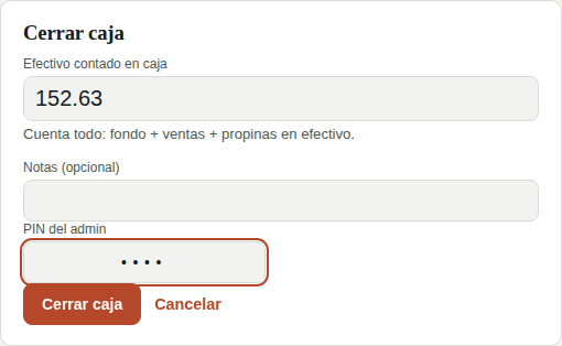 Cerrar la caja