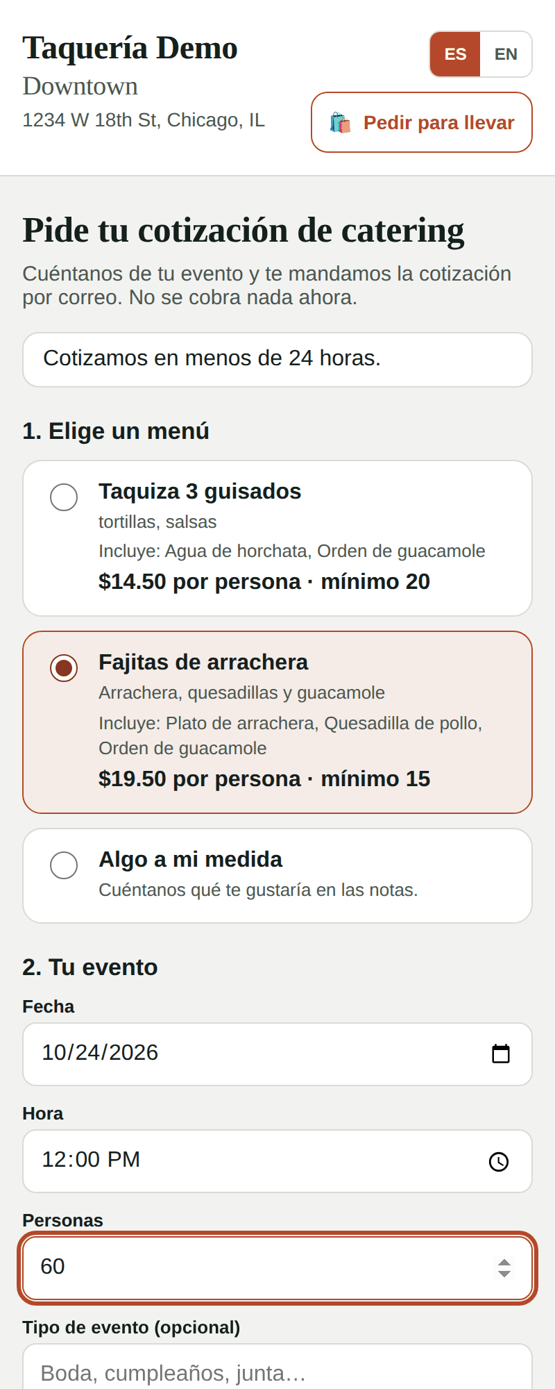 Formulario para pedir cotización