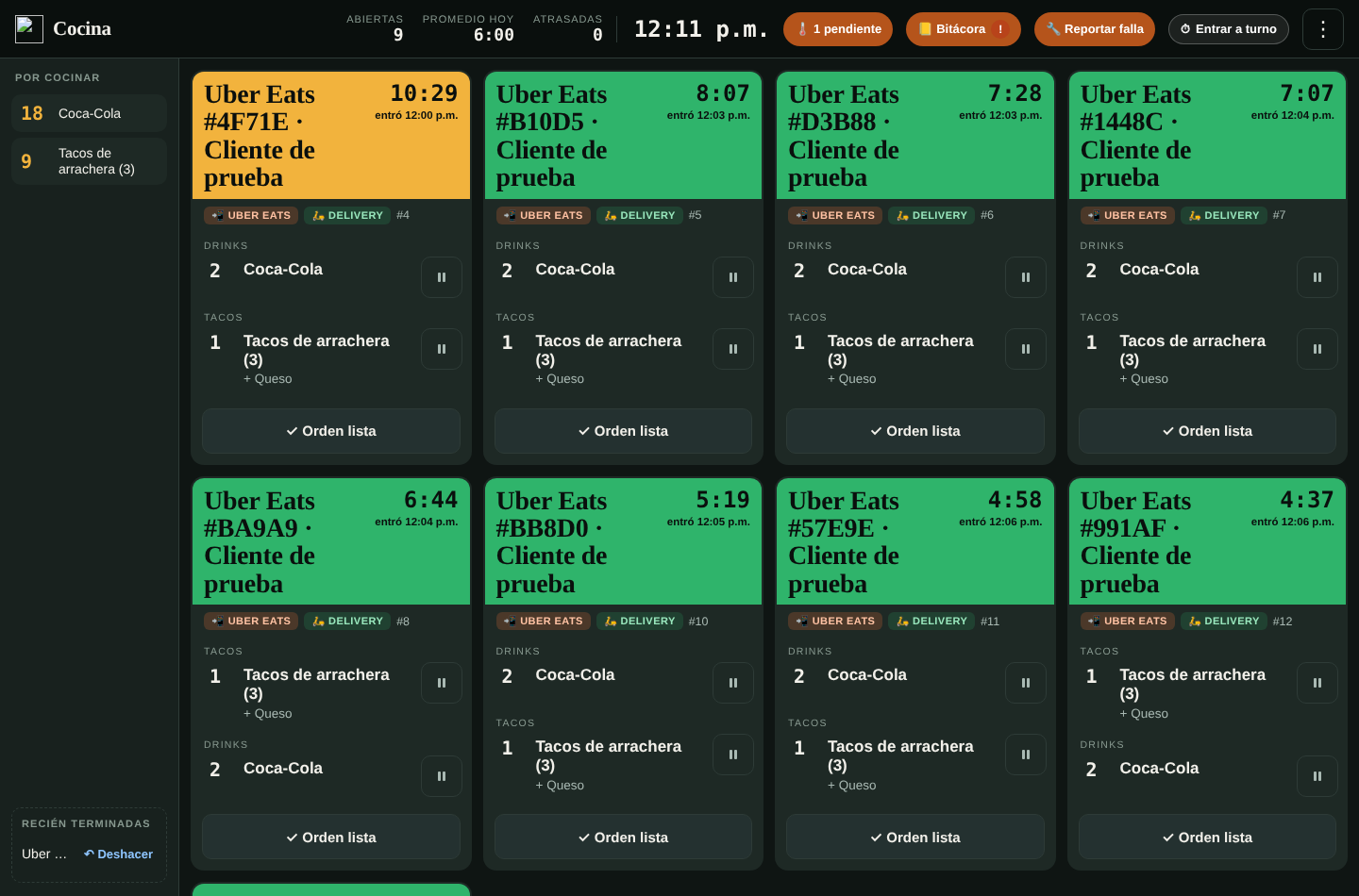 Pedidos de apps en la pantalla de cocina