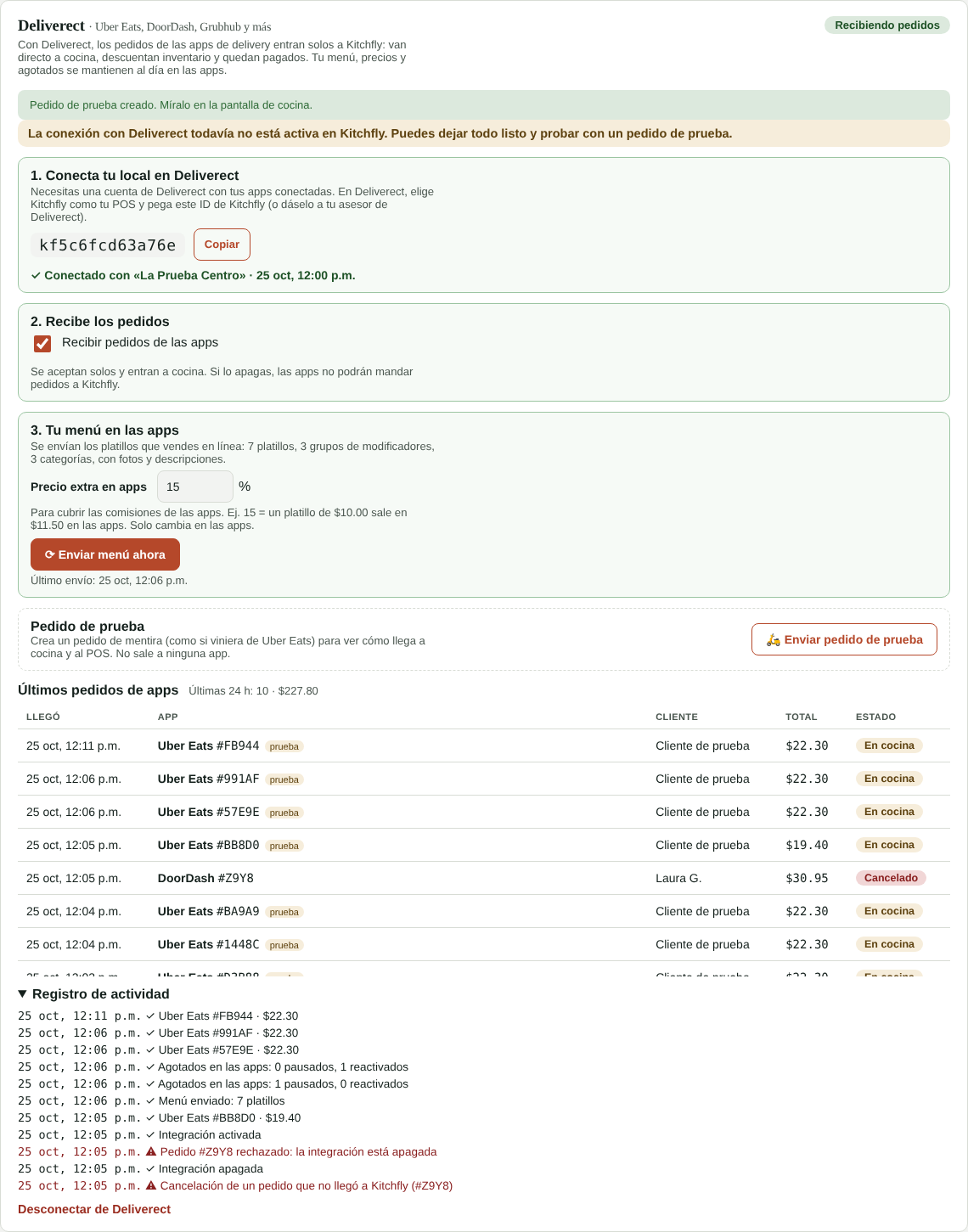 Deliverect en Configuración → Integraciones