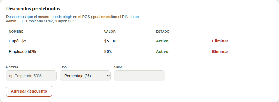 Descuentos predefinidos