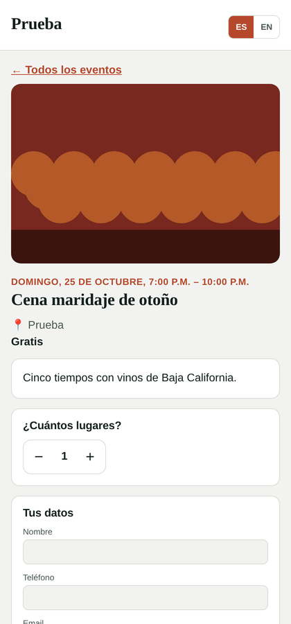 Página del evento para el cliente