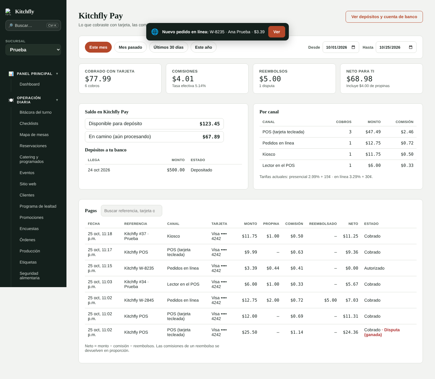 Finanzas → Kitchfly Pay