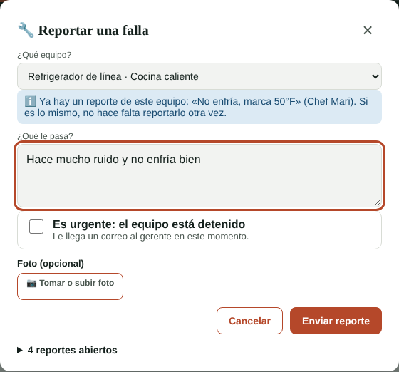 Reportar una falla desde el punto de venta