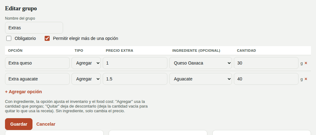 Editar un grupo de modificadores