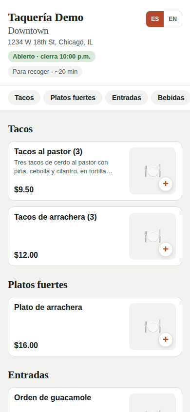 Tu menú en línea, en el celular del cliente