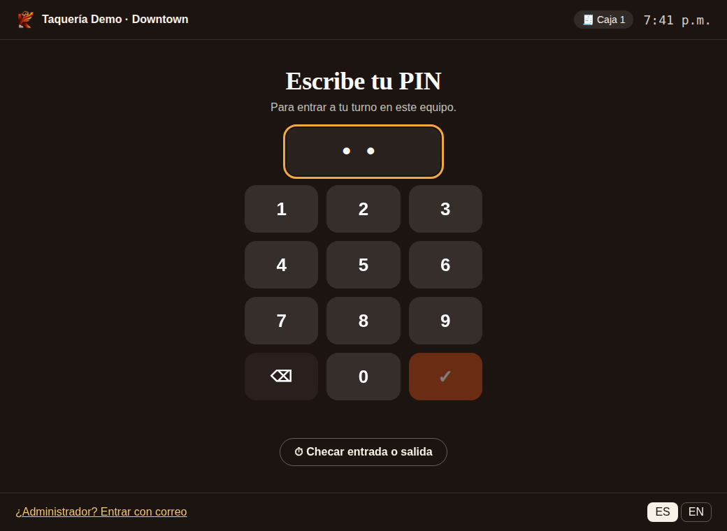 Pantalla de PIN