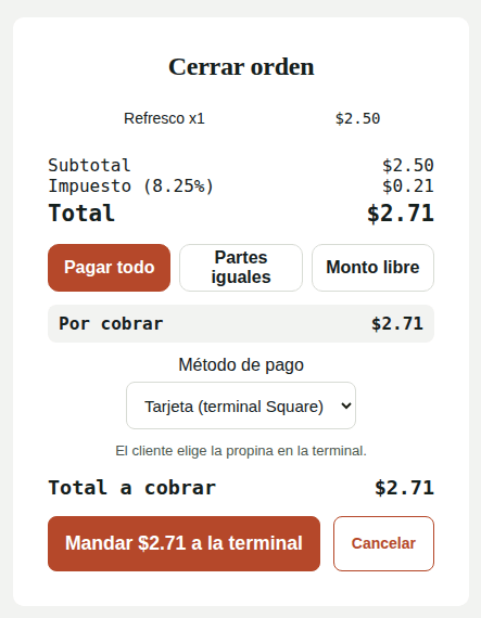 Cobro con Square Terminal en el POS