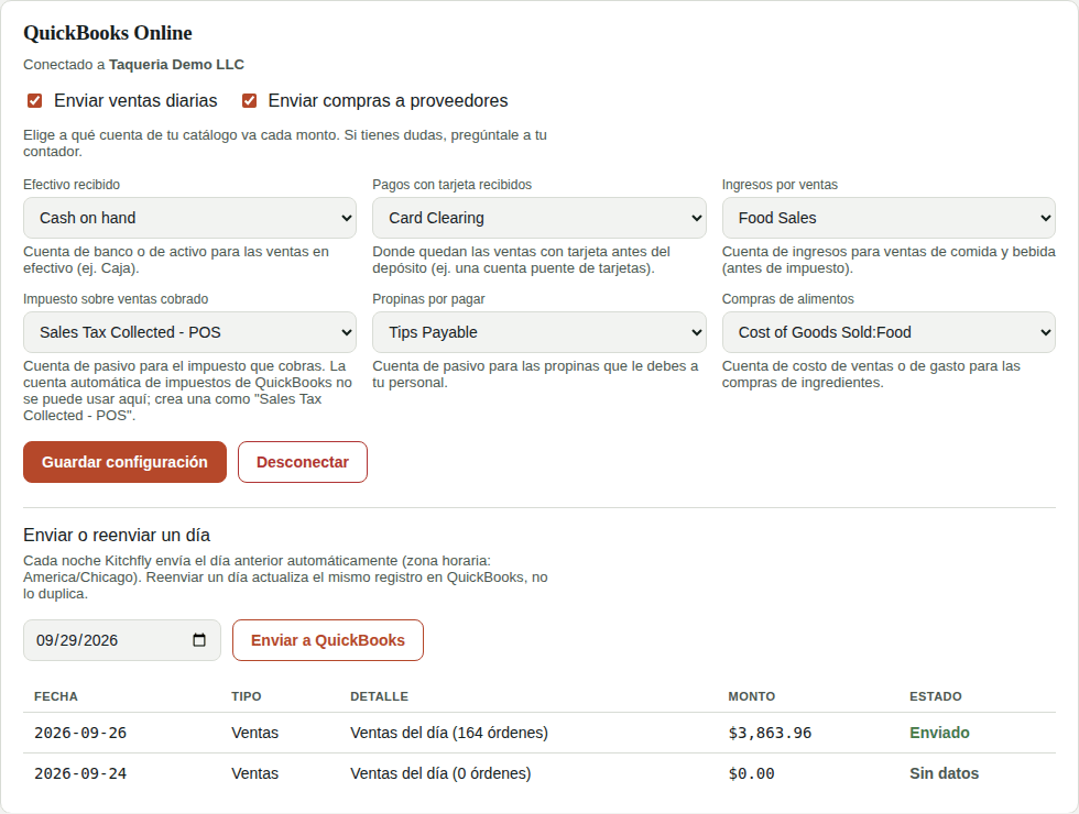 QuickBooks Online en Configuración
