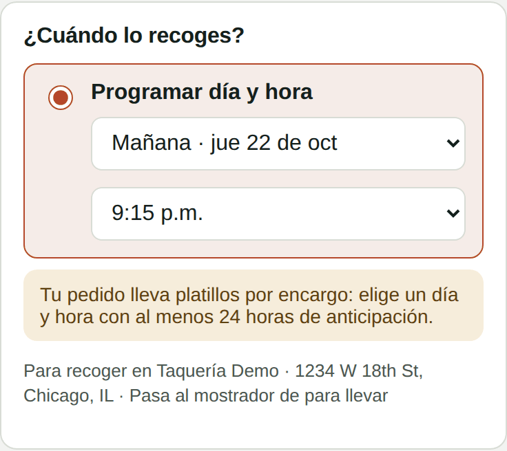 El cliente elige día y hora