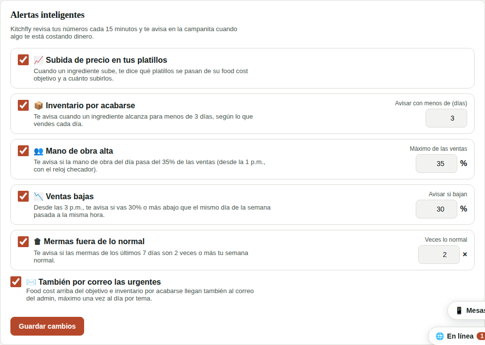Configuración → Alertas