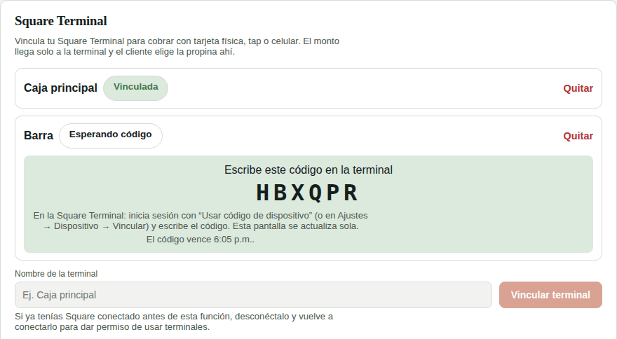 Square Terminal en Configuración