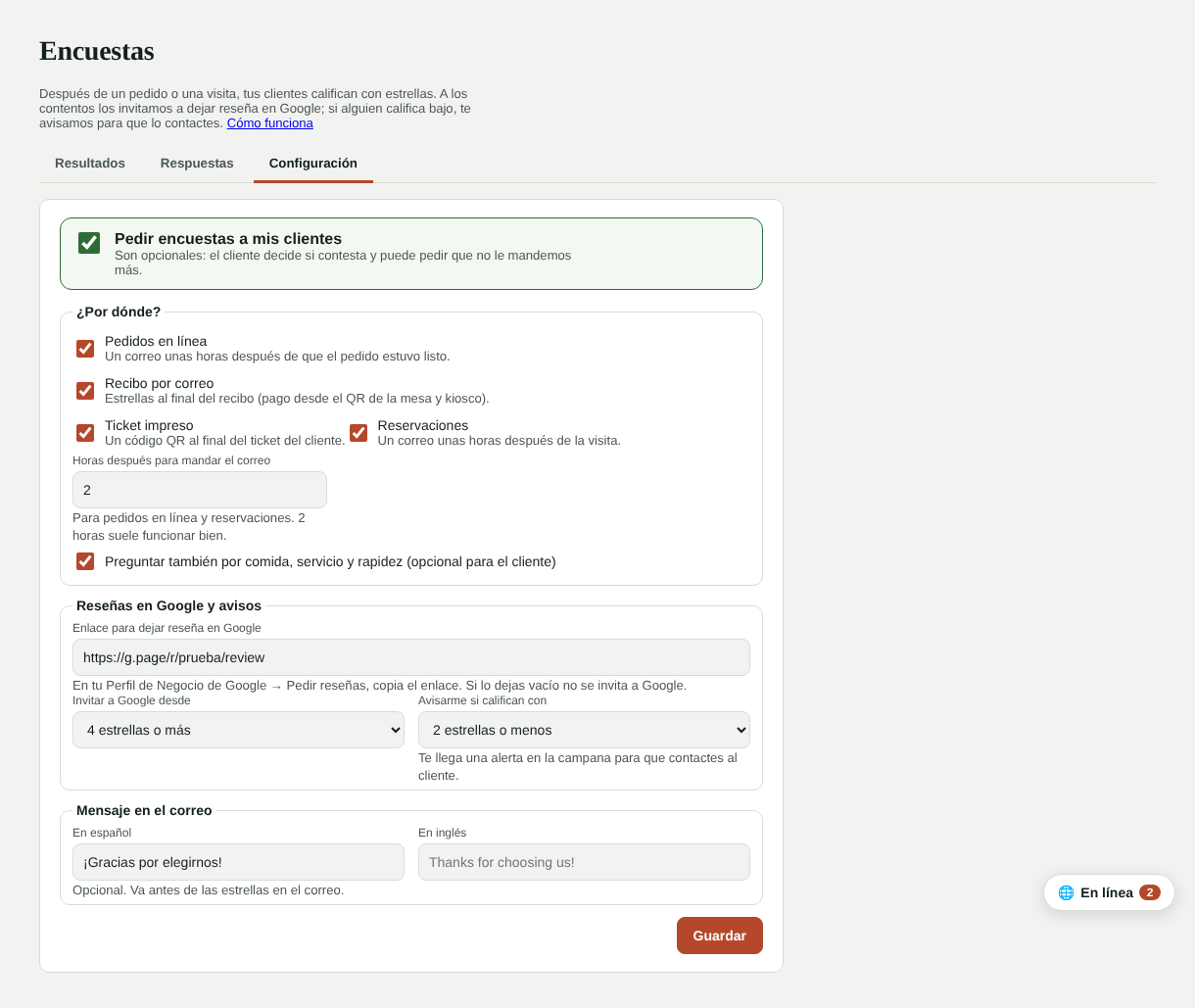Configuración de encuestas
