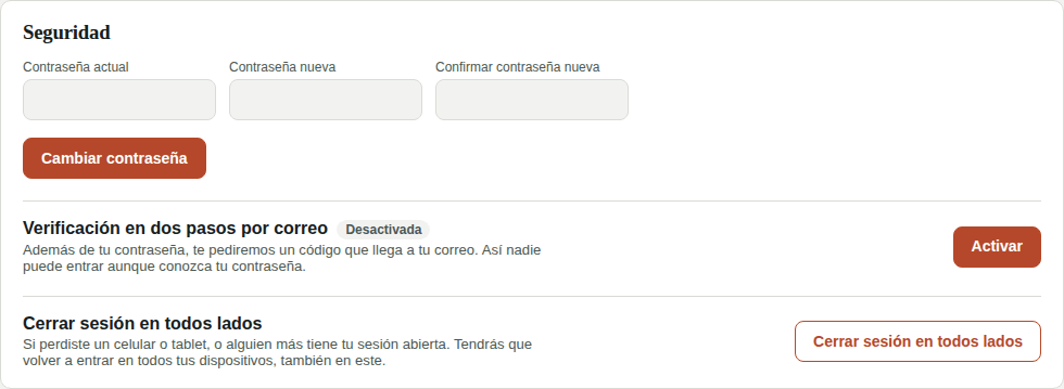 Mi Cuenta → Seguridad