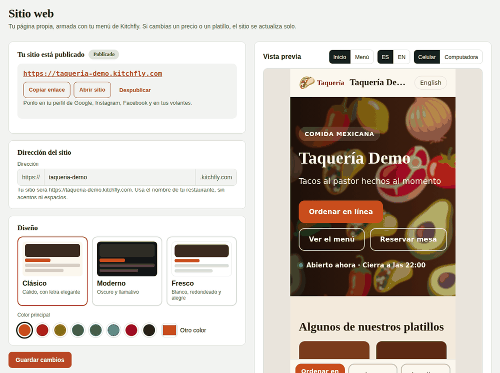 Sitio web en Kitchfly