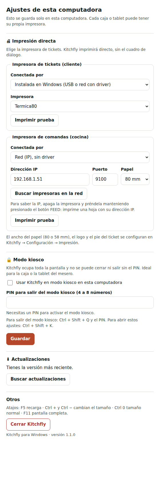 Ajustes de la app en esta computadora