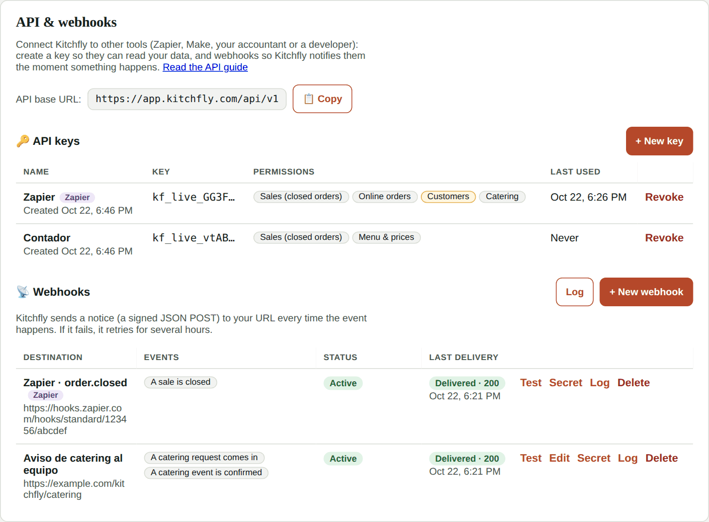 API & webhooks