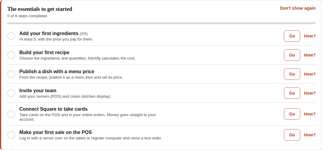 Startup checklist