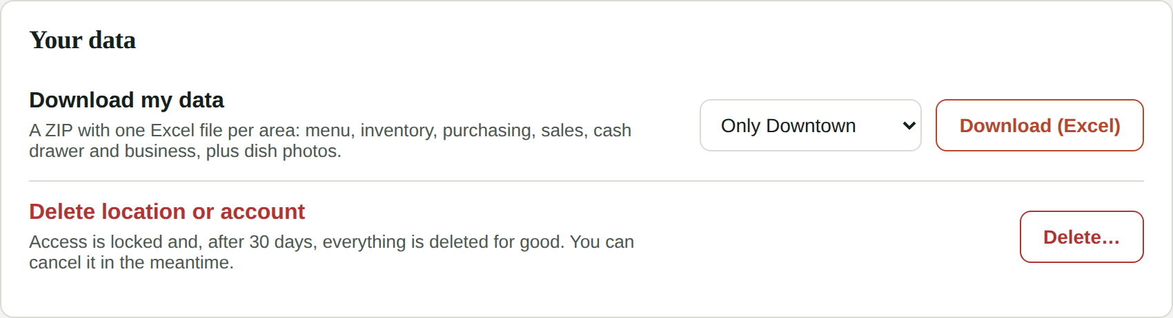 Your data in My Account