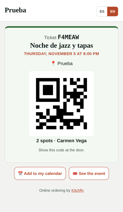 Ticket with QR code