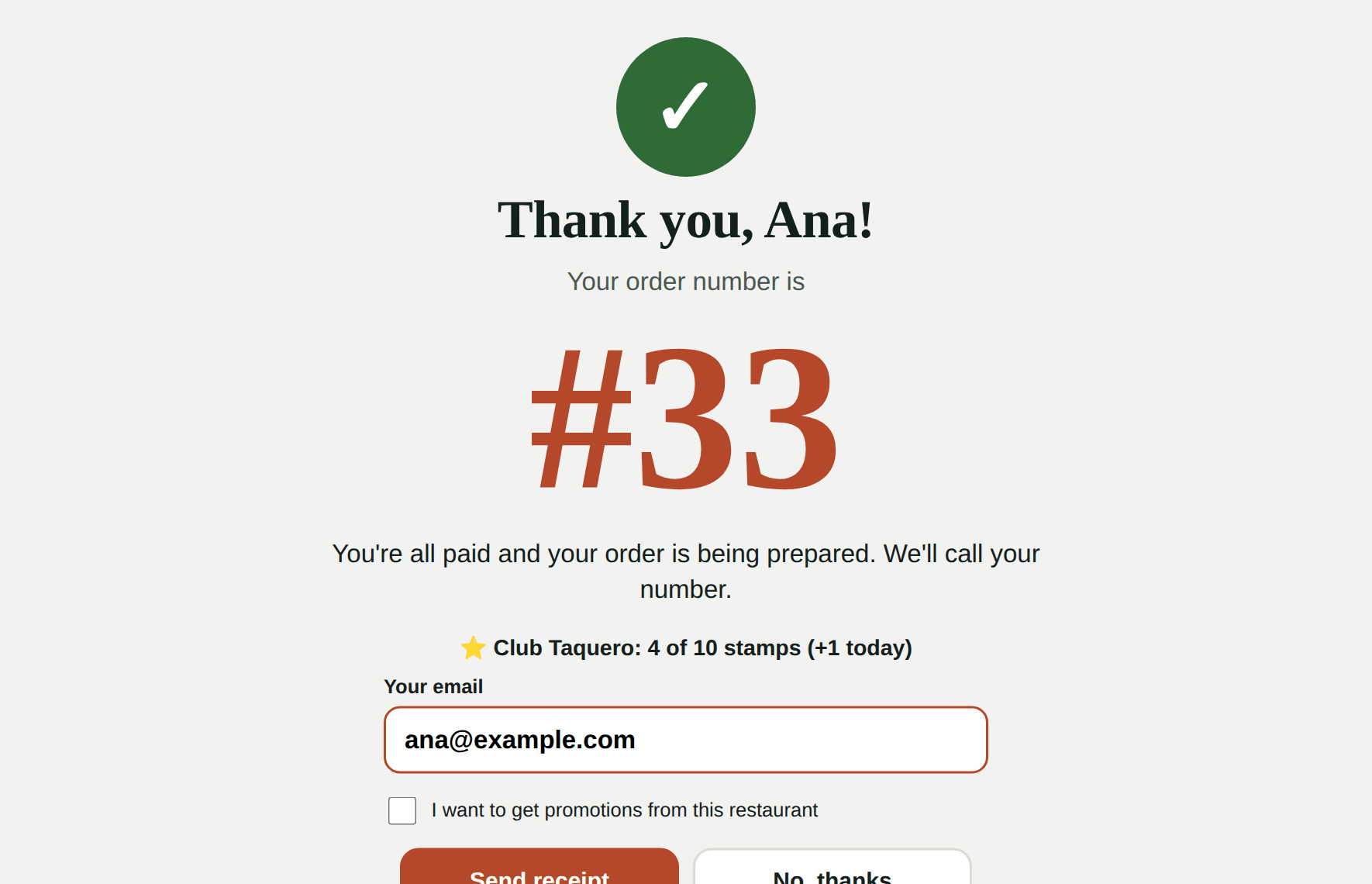 Emailed receipt