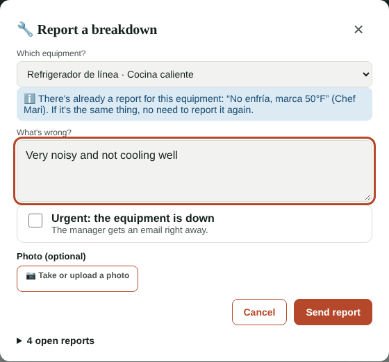 Report a breakdown from the POS