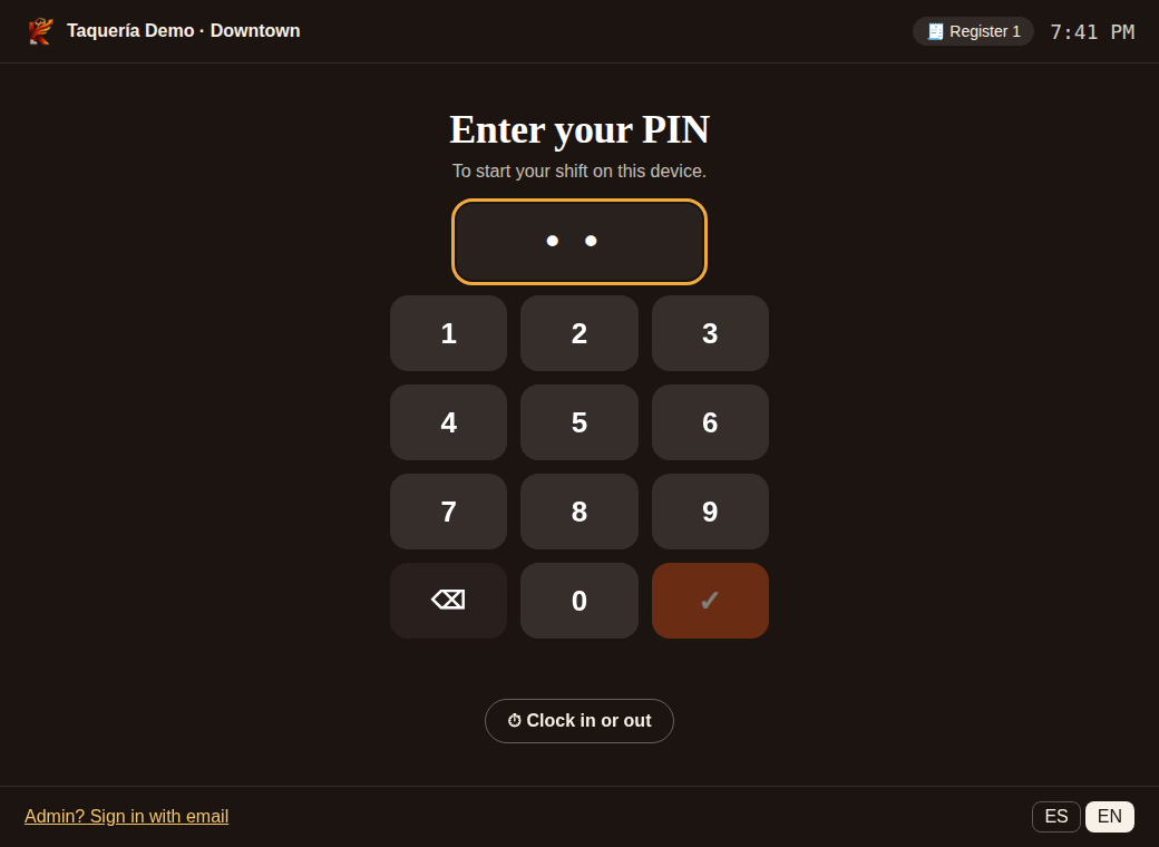 PIN screen