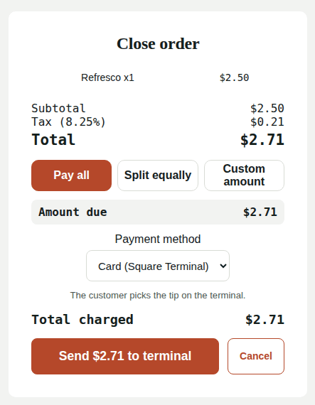 Charging with Square Terminal in the POS
