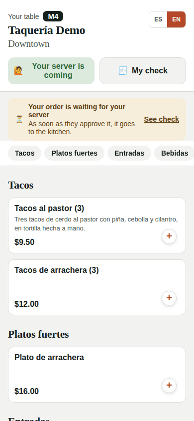 The guest sees their order status