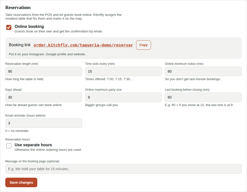 Settings → Reservations
