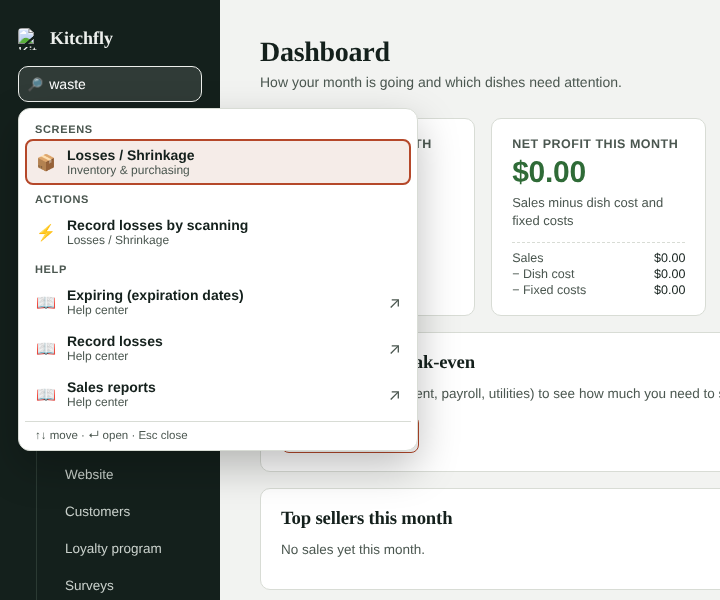 Search with screen, action and help results