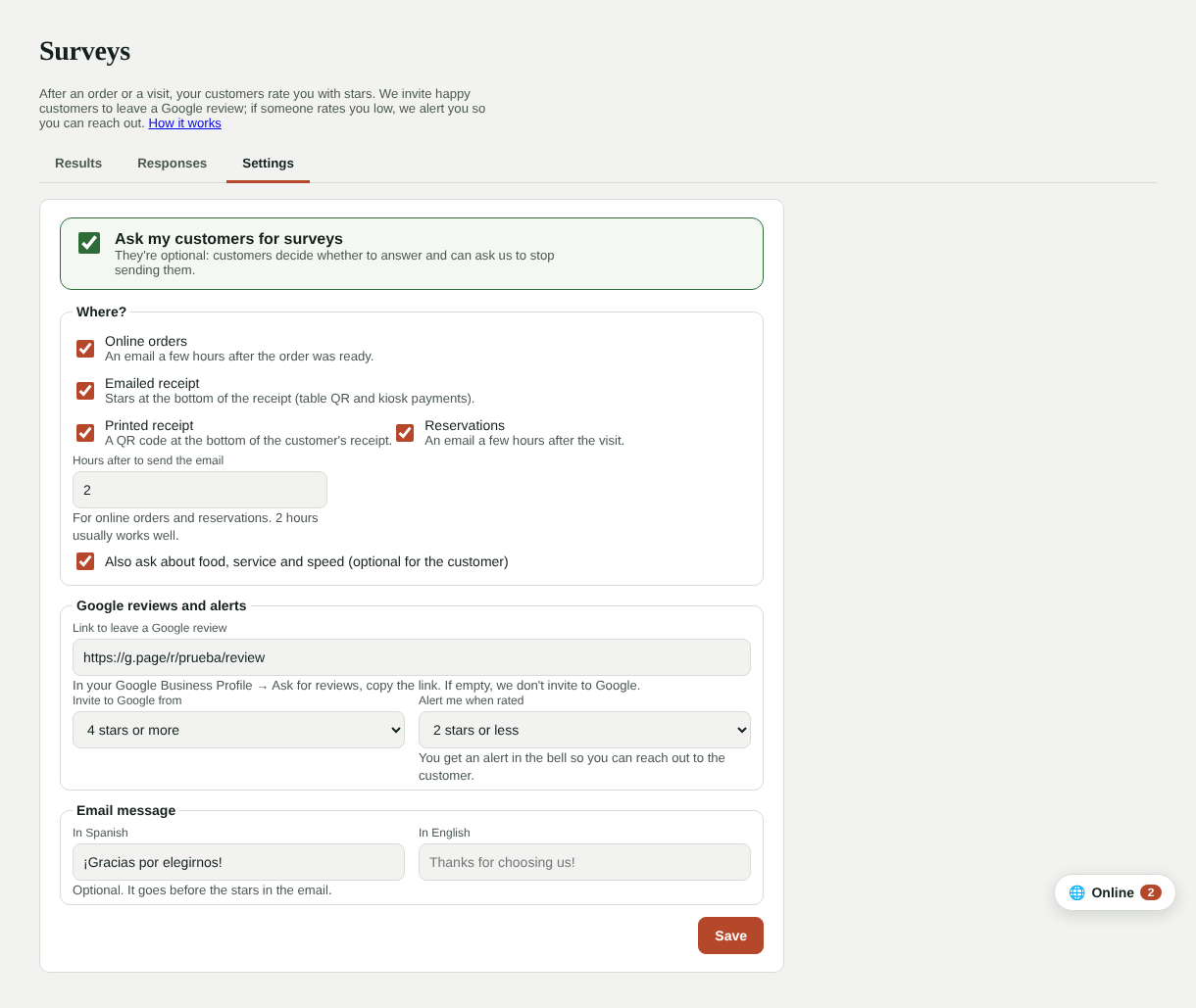 Survey settings
