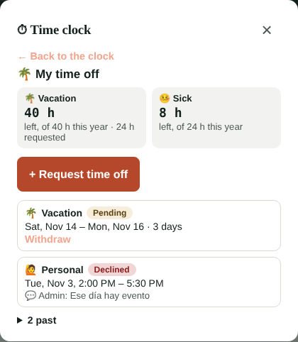 Request time off from the time clock