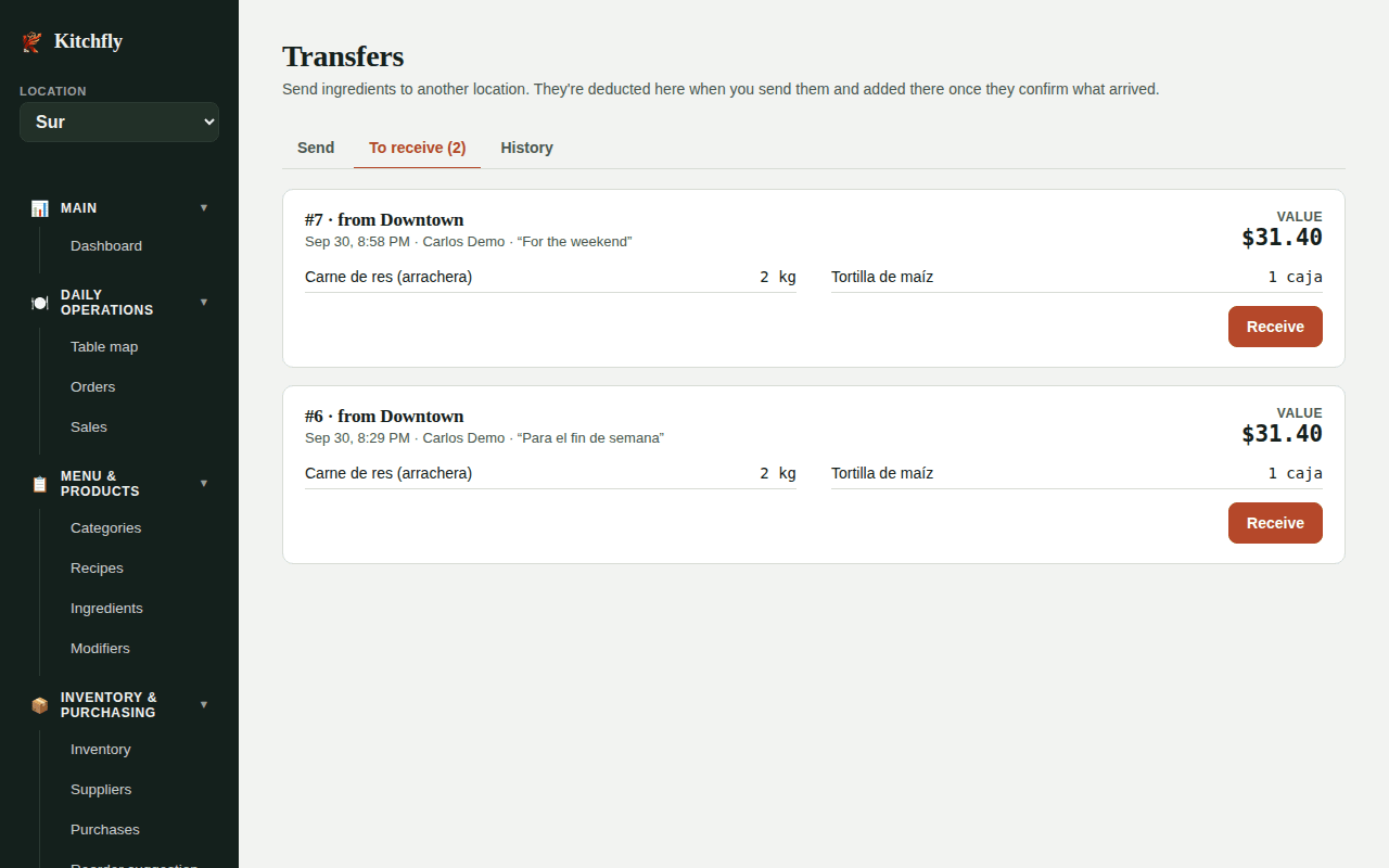 Receive a transfer