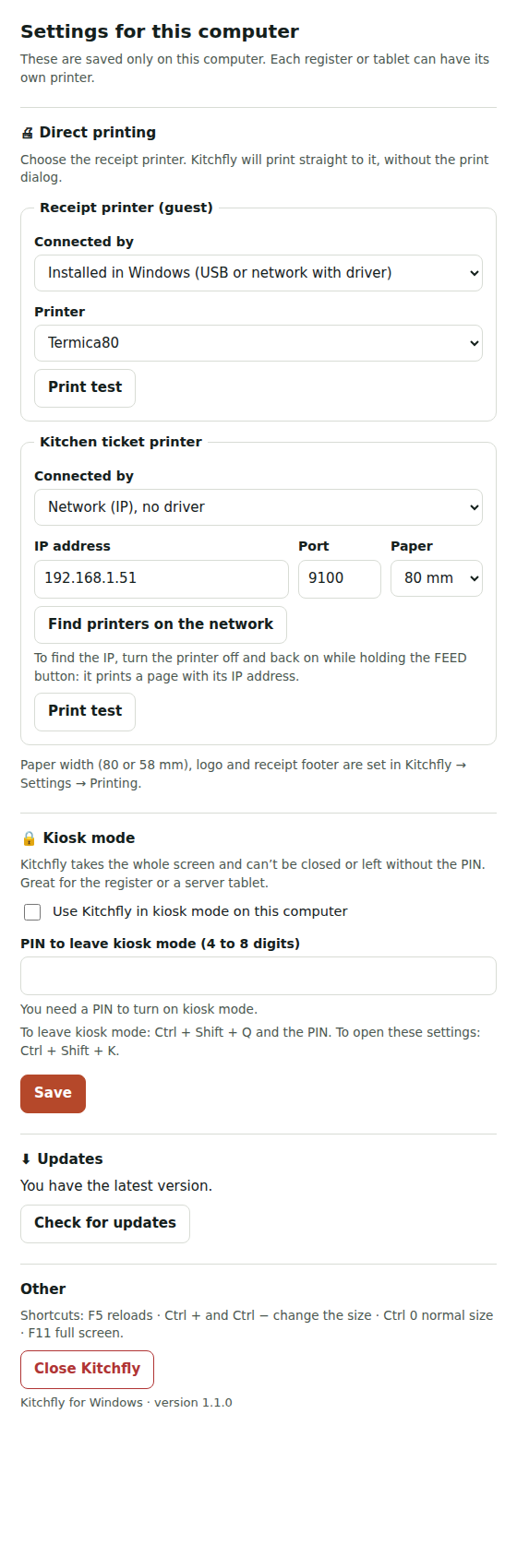 App settings on this computer